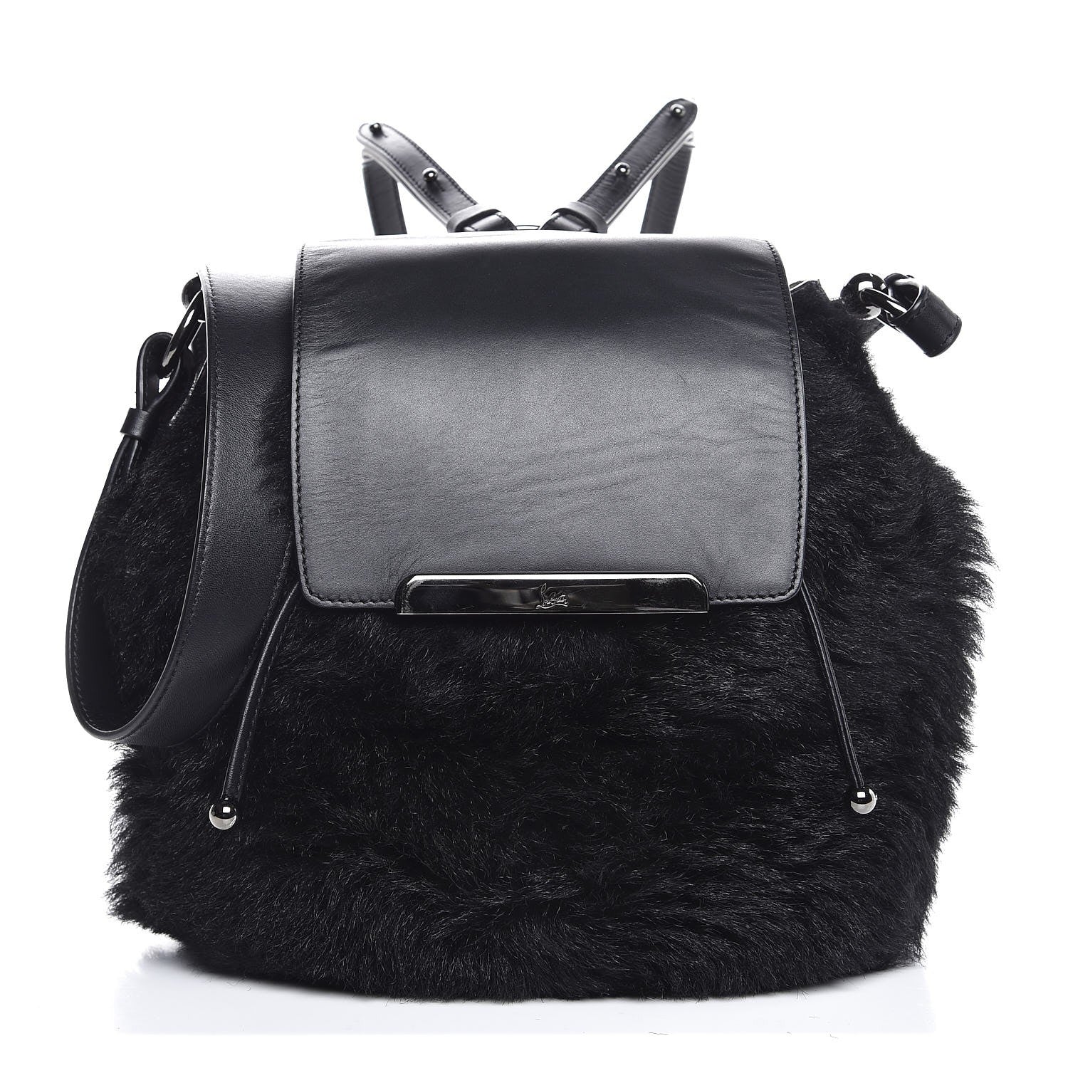 Christian Louboutin Calfskin Shearling Lucky L Bucket Backpack Black 1 of 8