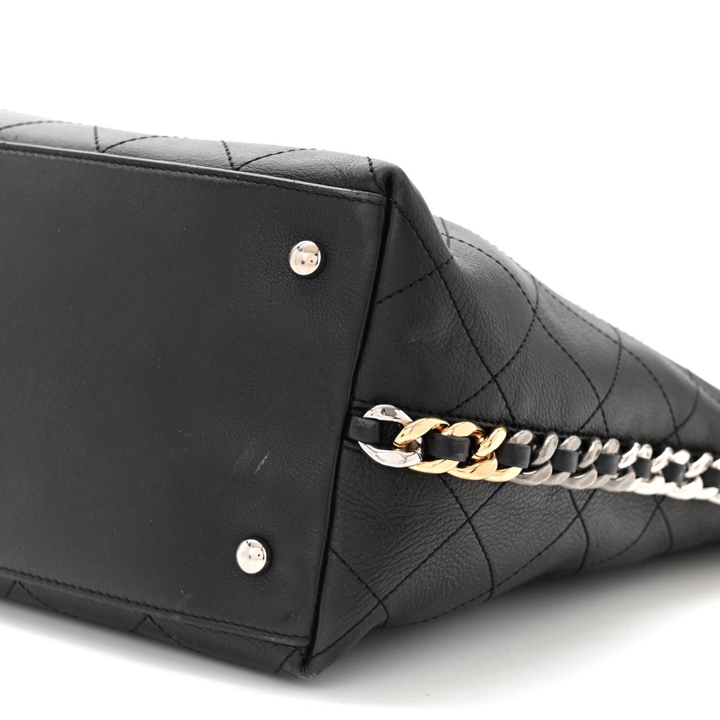 Calfskin Stitched Large Button Up Hobo Black