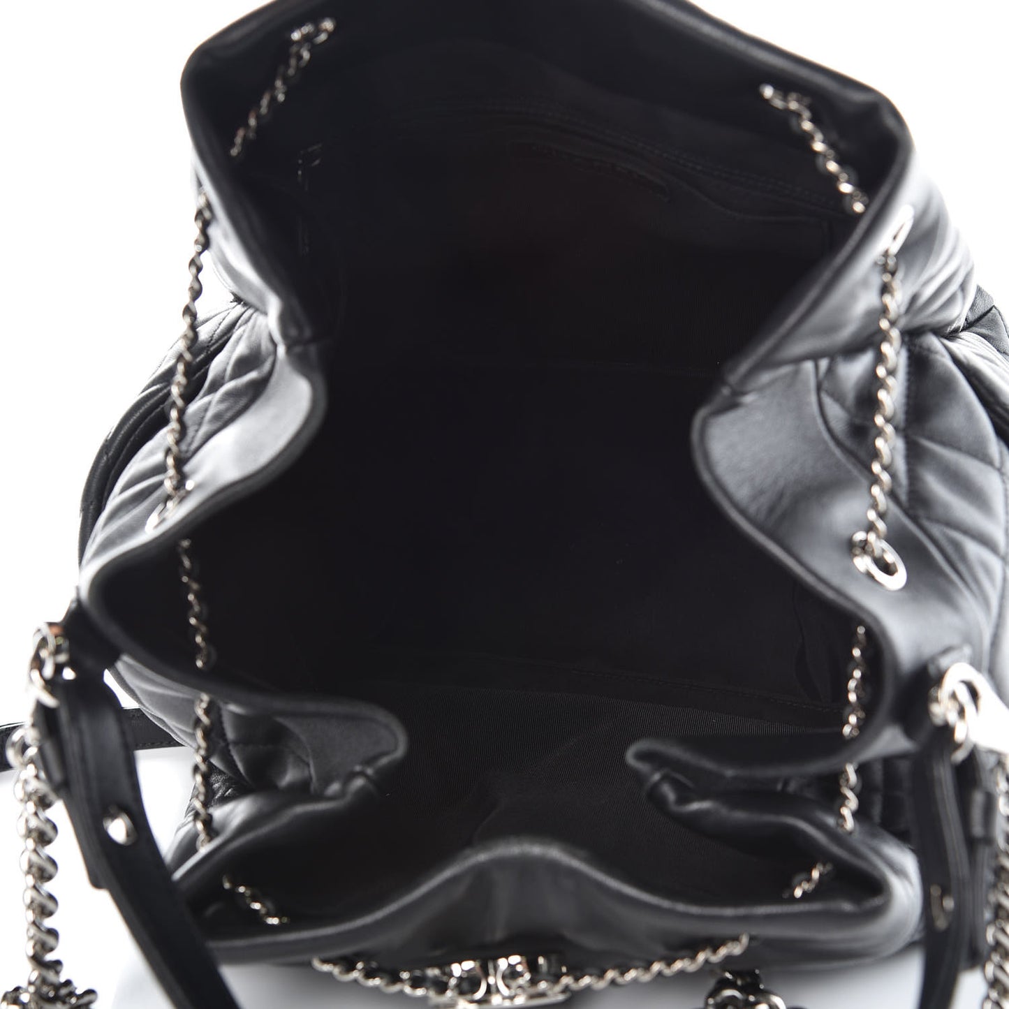 Lambskin Quilted CC Chain Bucket Bag Black