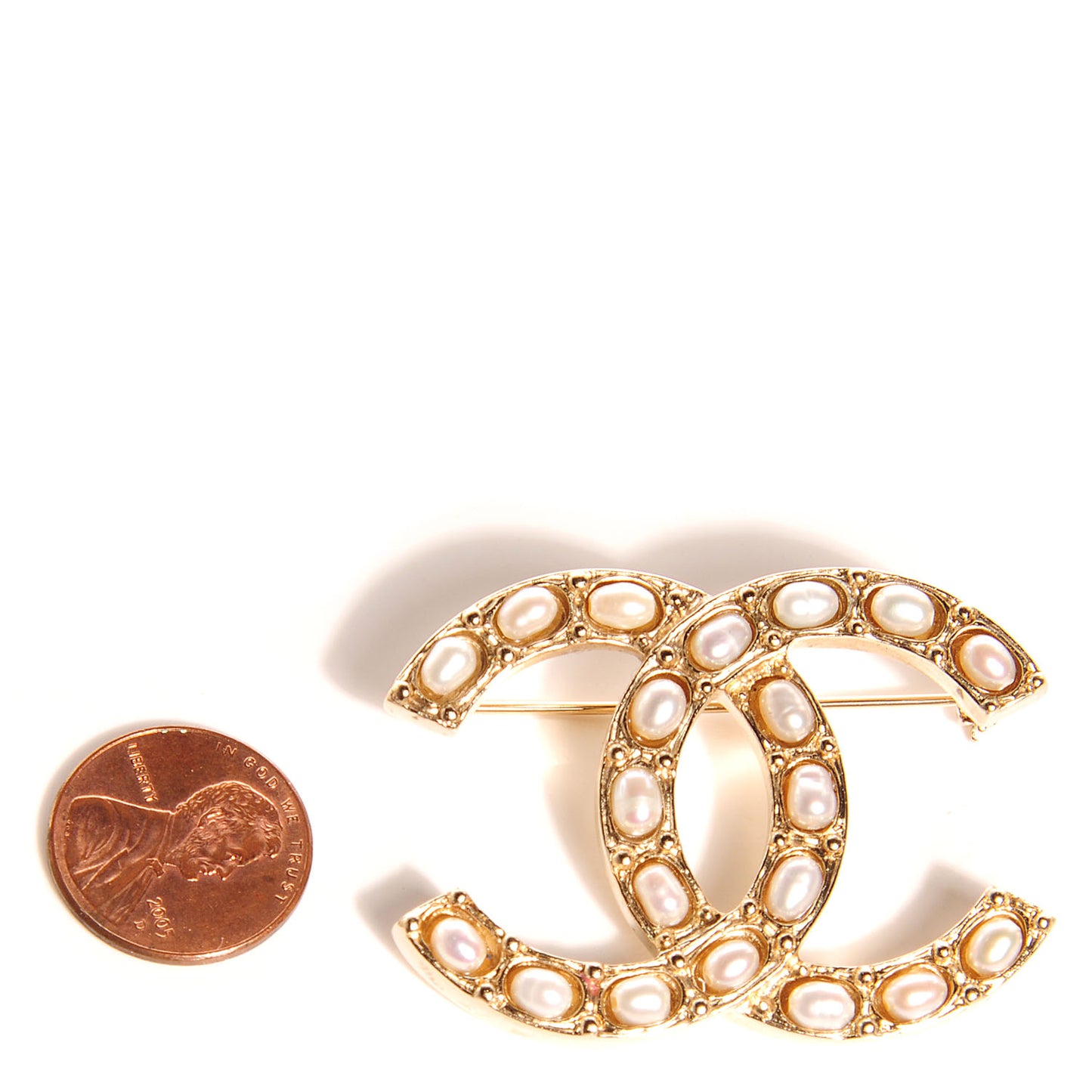 Pearl Large CC Brooch Gold