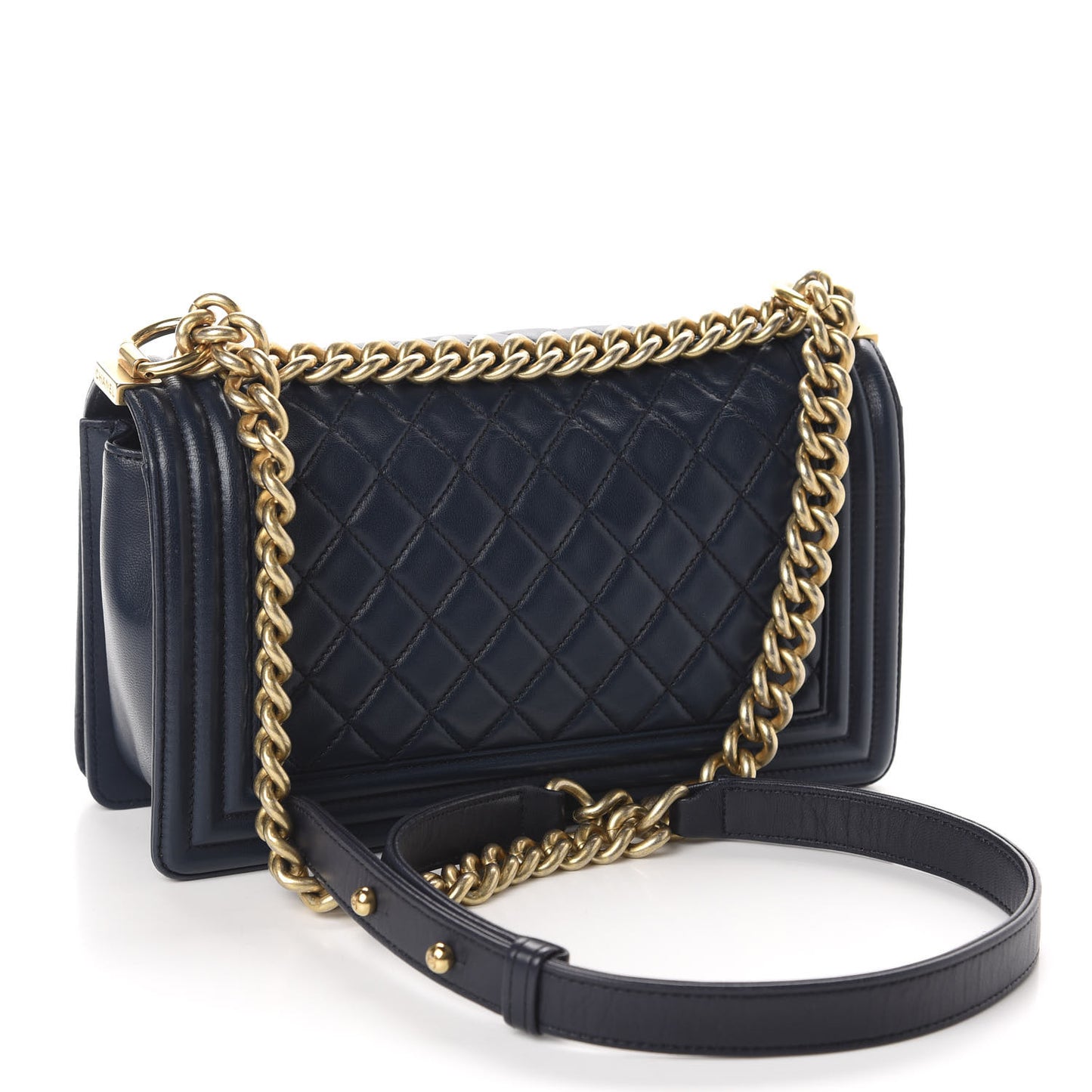 Lambskin Quilted Medium Boy Flap Dark Navy