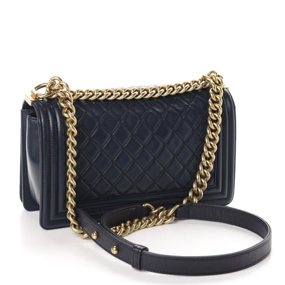Chanel Lambskin Quilted Medium Boy Flap Dark Navy 3 of 14