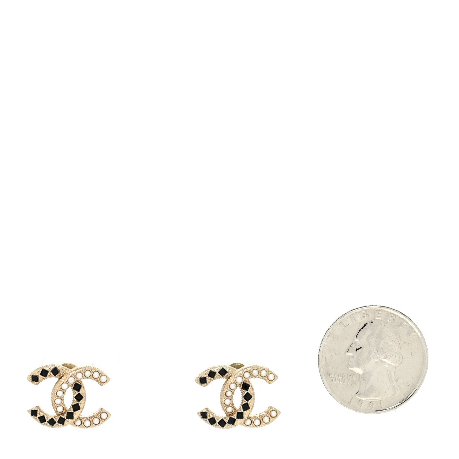 Chanel Resin Pearl CC Earrings Gold Black 2 of 4