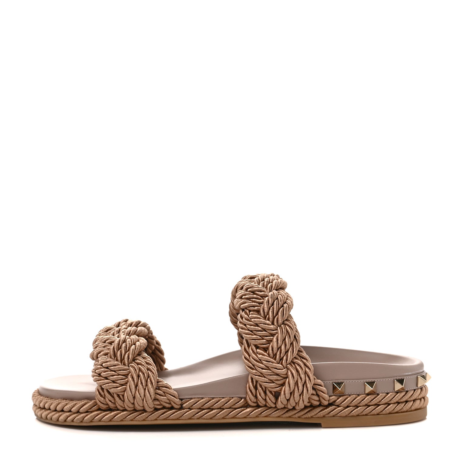 Valentino Garavani Calfskin Silk Woven Rockstud Torchon 5mm Sandals 40 Poudre 1 of 9
