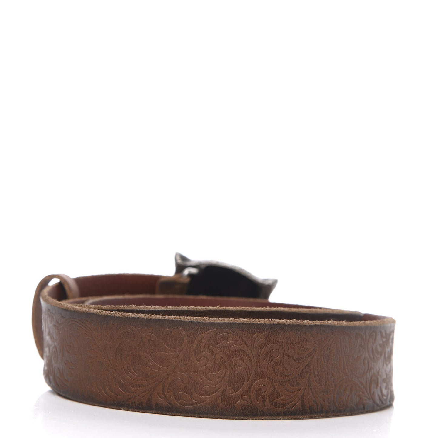 Calfskin Feline Buckle Belt 90 36 Brown