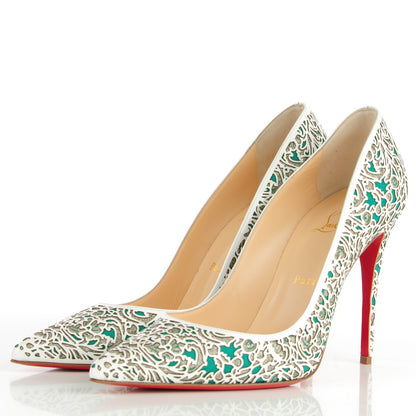 Christian Louboutin Patent Glitter Suede So Pretty 100 Pumps 39 Silver Mint 3 of 7