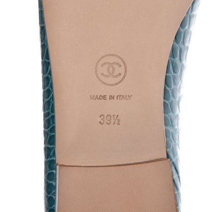 Chanel Alligator CC Cap Toe Ballerina Flats 39.5 Turquoise 6 of 9
