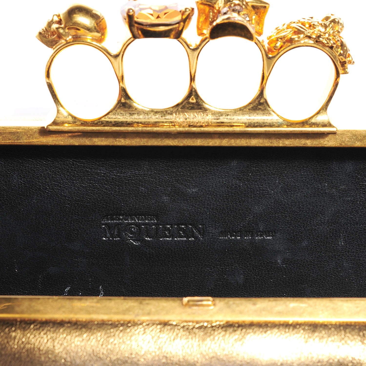 Alexander McQueen Metallic Leather Skull Knuckle Box Long Clutch Gold 6 of 8