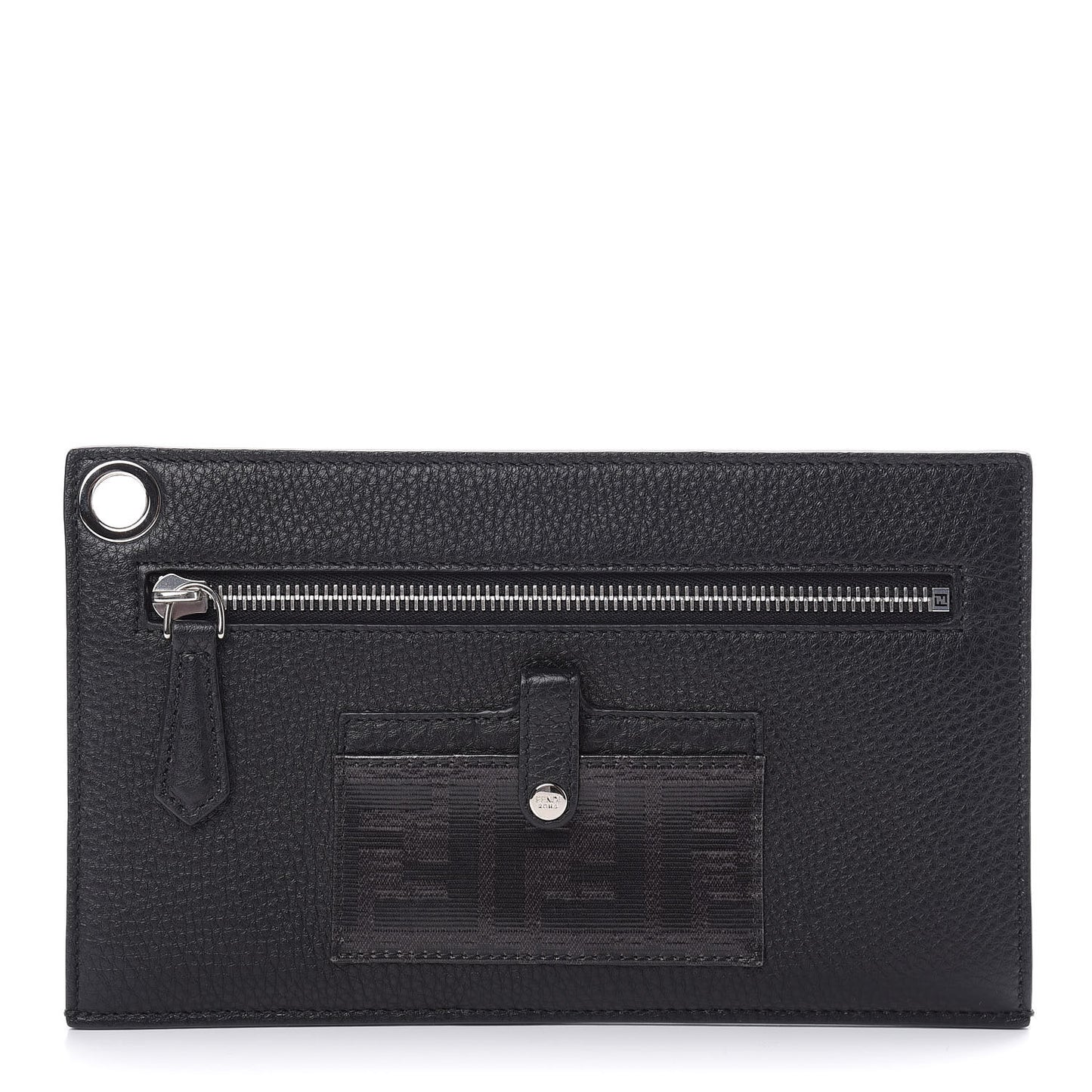 Cuoio Romano Glazed Fabric FF 1974 Mini Flat Pouch Black