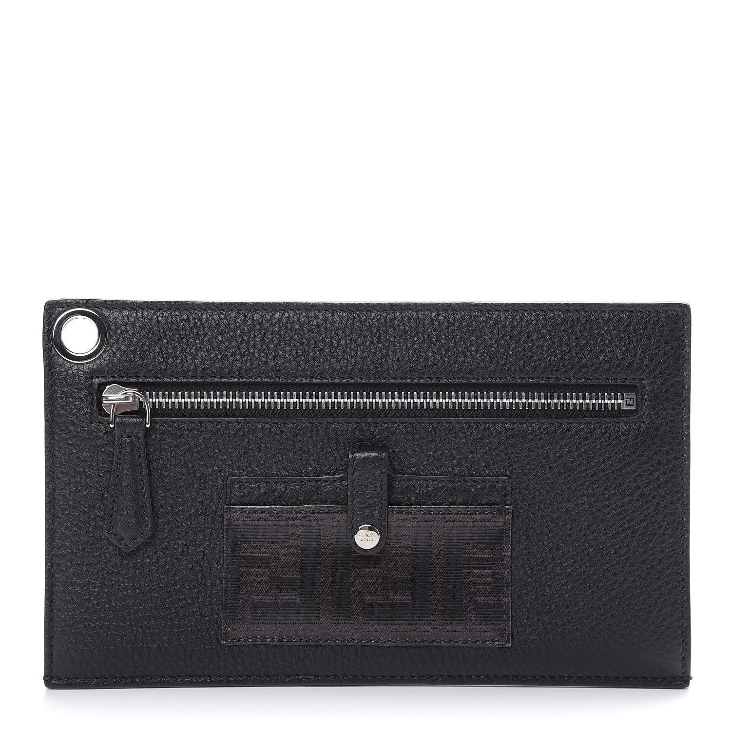 Fendi Cuoio Romano Glazed Fabric FF 1974 Mini Flat Pouch Black 1 of 8