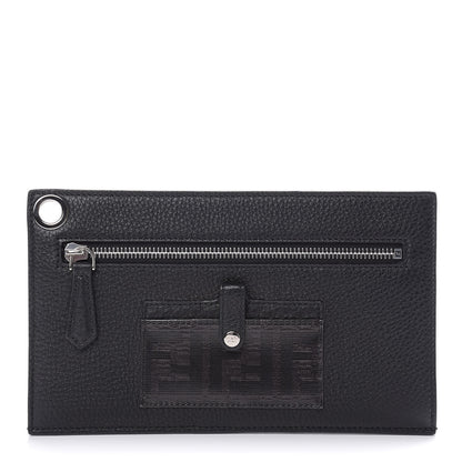 Fendi Cuoio Romano Glazed Fabric FF 1974 Mini Flat Pouch Black 1 of 8