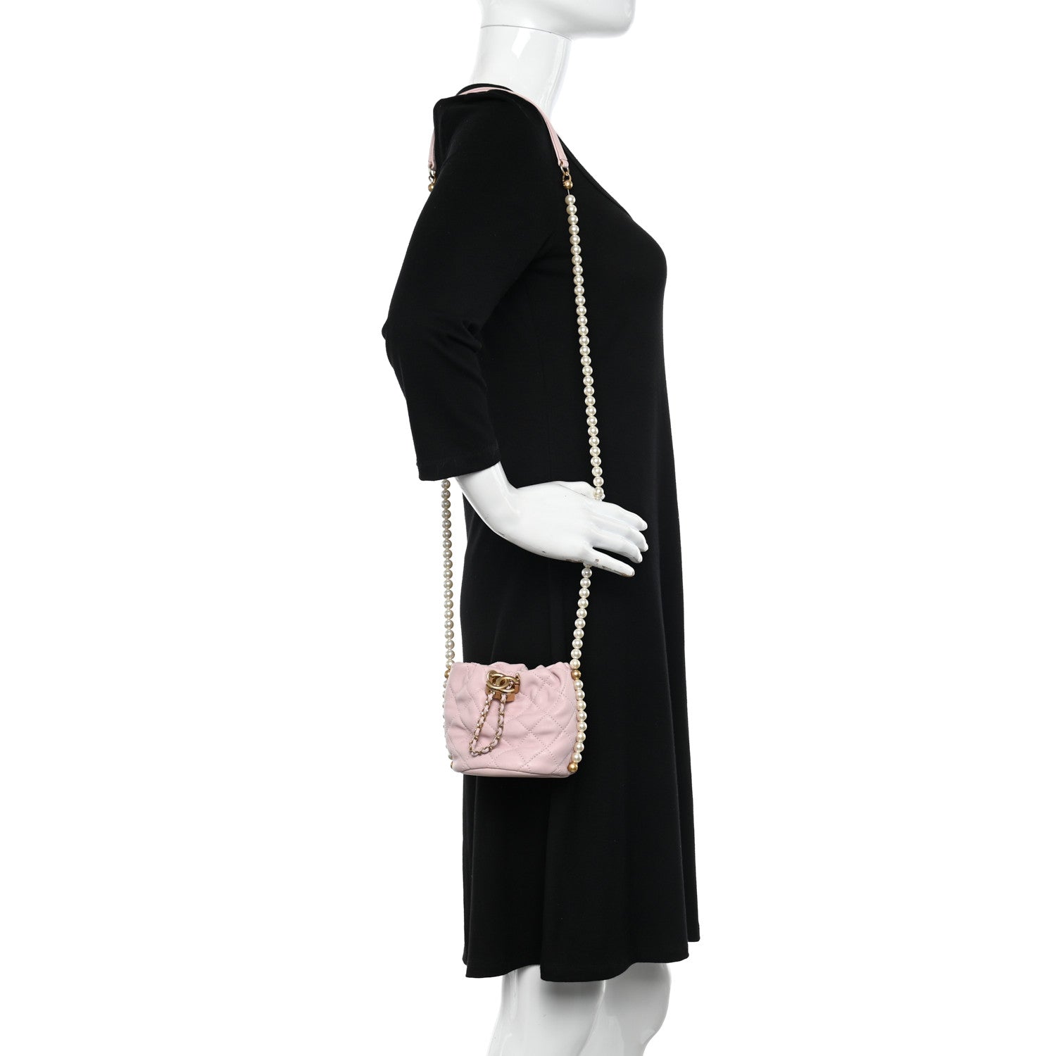 Chanel Calfskin Quilted Pearl Mini About Pearls Drawstring Bucket Light Pink 2 of 10
