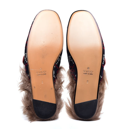Gucci Canvas GG Monogram Diamond Fur Web GG Mens Princetown Slippers 8 Midnight Blue Hibiscus Red 5 of 9