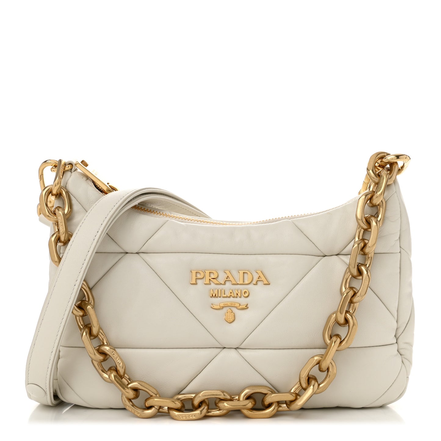 Nappa Triangle Quilted Patchwork System Bag Bianco