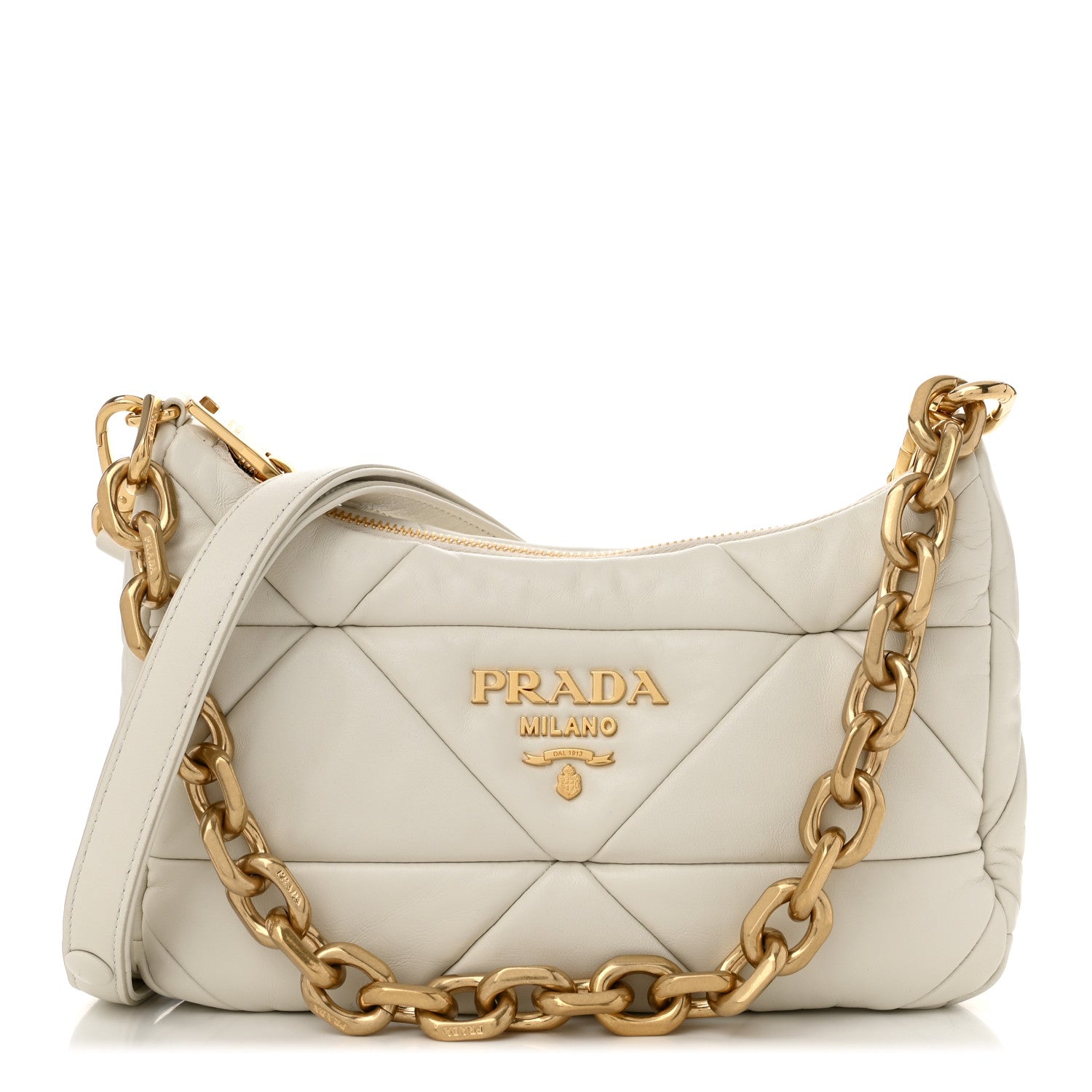 Prada Nappa Triangle Quilted Patchwork System Bag Bianco 1 of 10