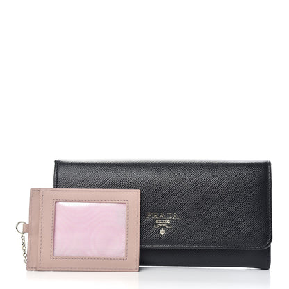 Prada Saffiano Metal Continental Flap Wallet Black 3 of 7