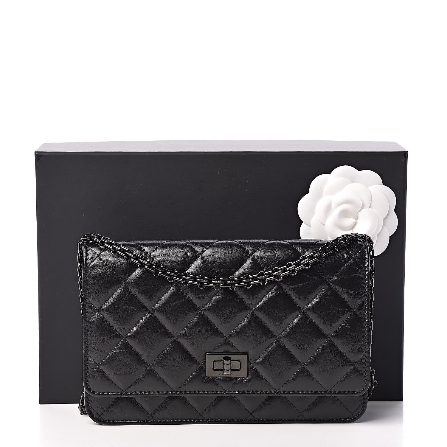 Chanel Aged Calfskin Quilted Reissue Wallet On Chain WOC So Black 12 of 12