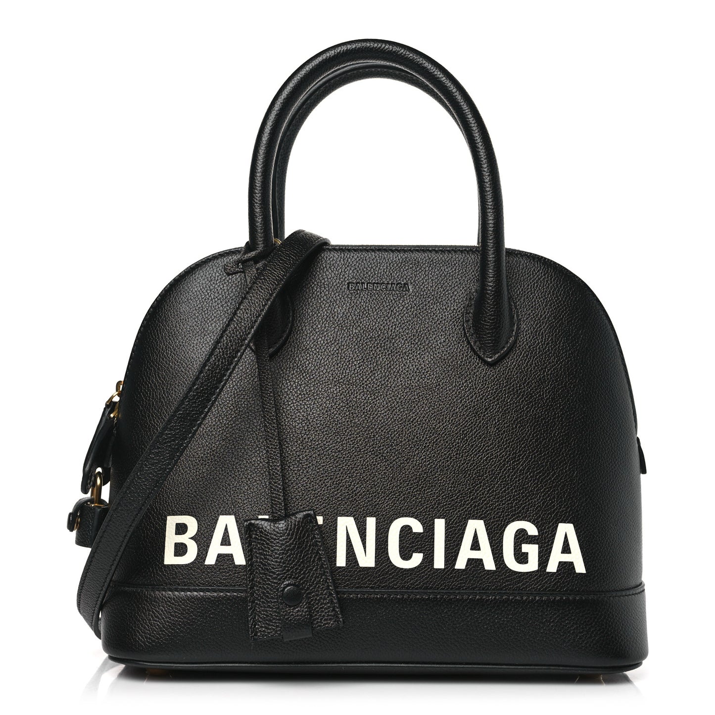 Grained Calfskin Logo S Ville Top Handle Bag Black White