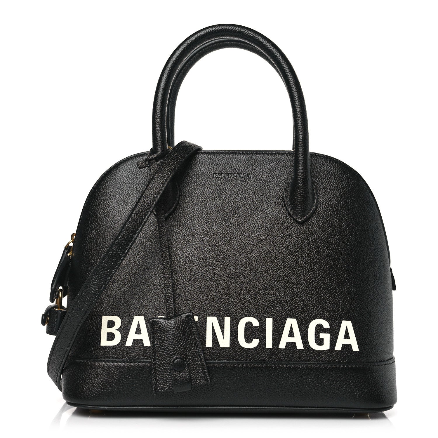 Balenciaga Grained Calfskin Logo S Ville Top Handle Bag Black White 1 of 8