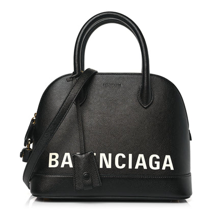 Balenciaga Grained Calfskin Logo S Ville Top Handle Bag Black White 1 of 8