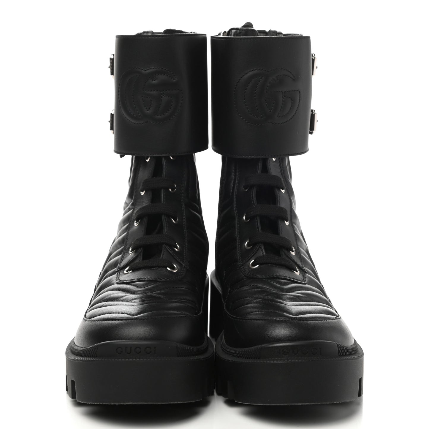 Nappa Frances GG Matelasse Platform Combat Boots 39 Black