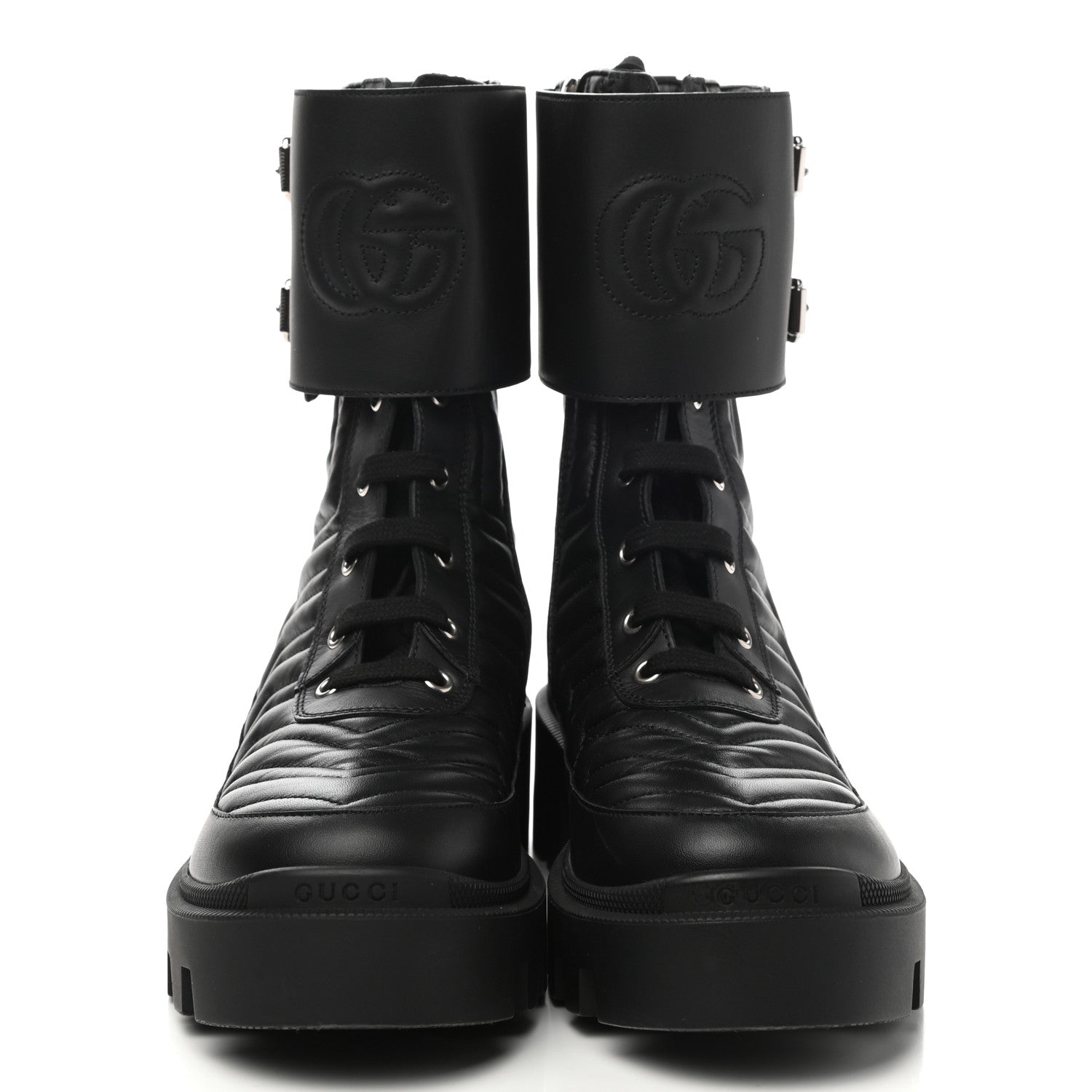 Gucci Nappa Frances GG Matelasse Platform Combat Boots 39 Black 2 of 9