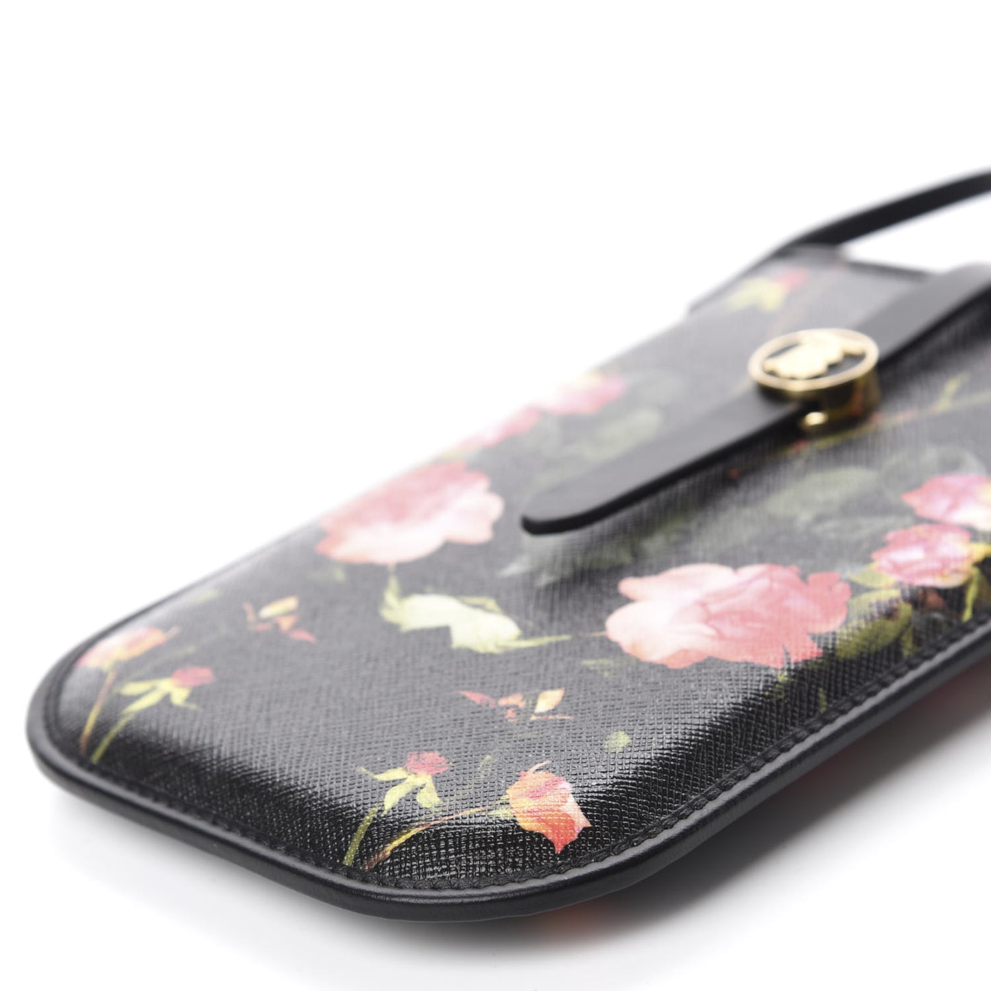 E-Canvas Rose Print Anne Phone Case With Strap Black