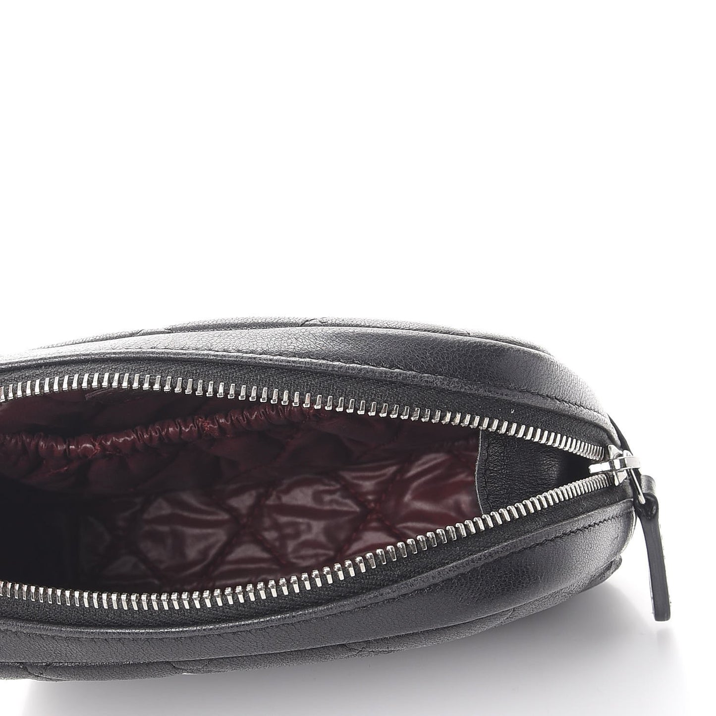 Lambskin Quilted Small Curvy Pouch Cosmetic Case Black