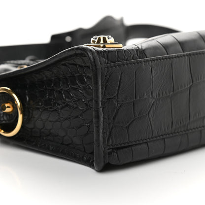 Balenciaga Calfskin Crocodile Embossed Gold Metallic Edge Hardware Mini City Black 8 of 9