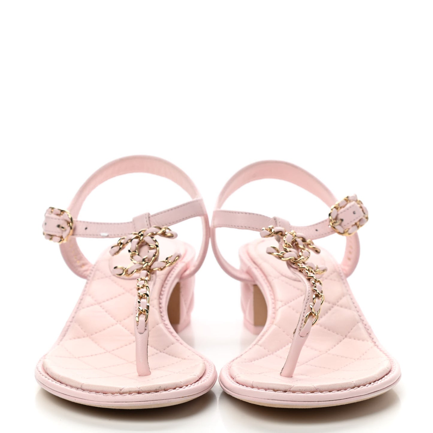 Lambskin Chain CC Logo Thong Sandals 37.5 Light Pink