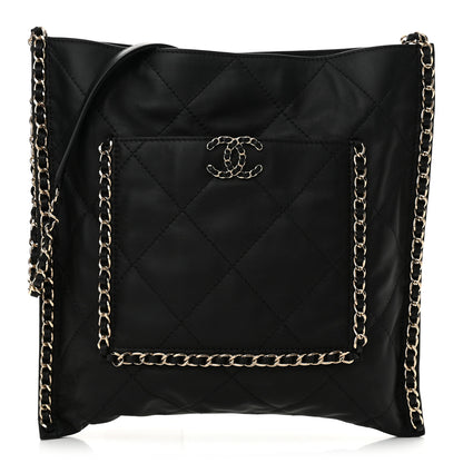 Chanel Calfskin Quilted Chain Flat Tote Black 1 of 11