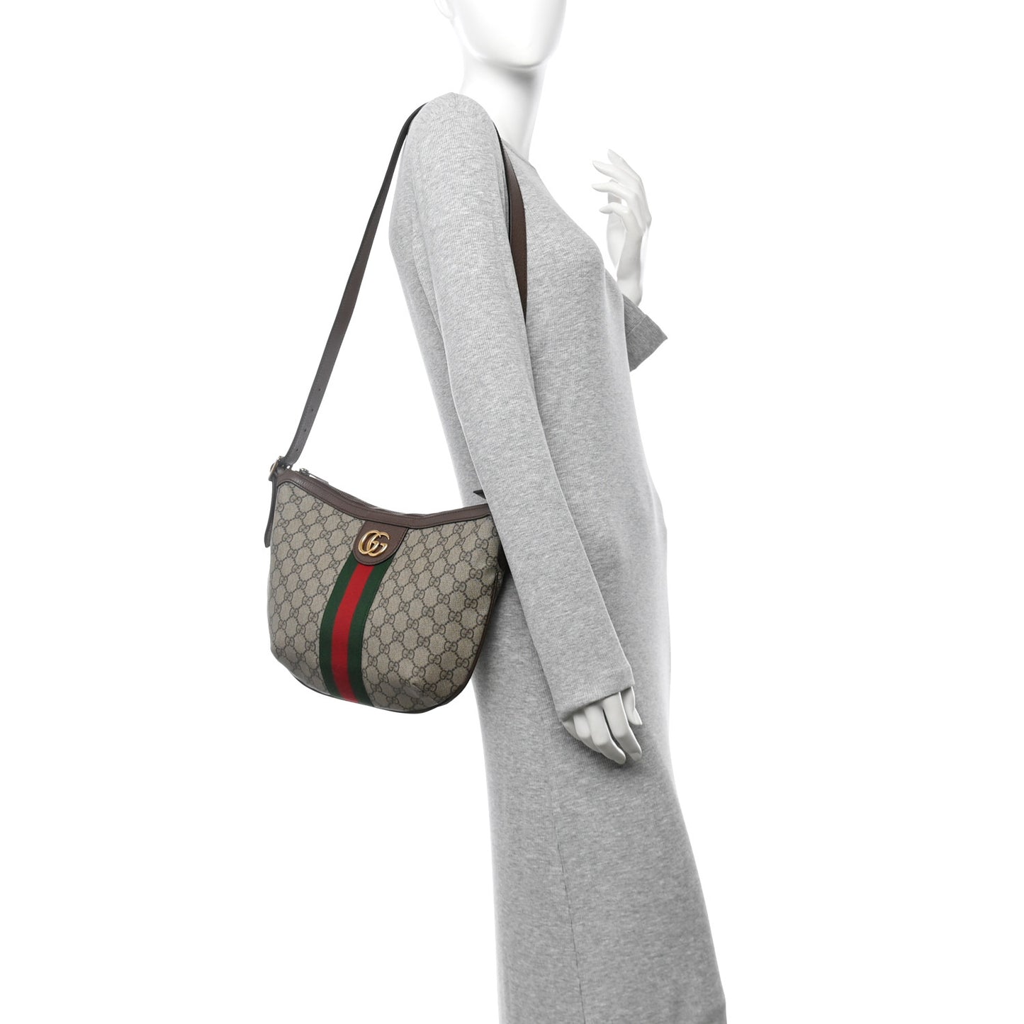 GG Supreme Monogram Web Small Ophidia Half Moon Hobo Brown