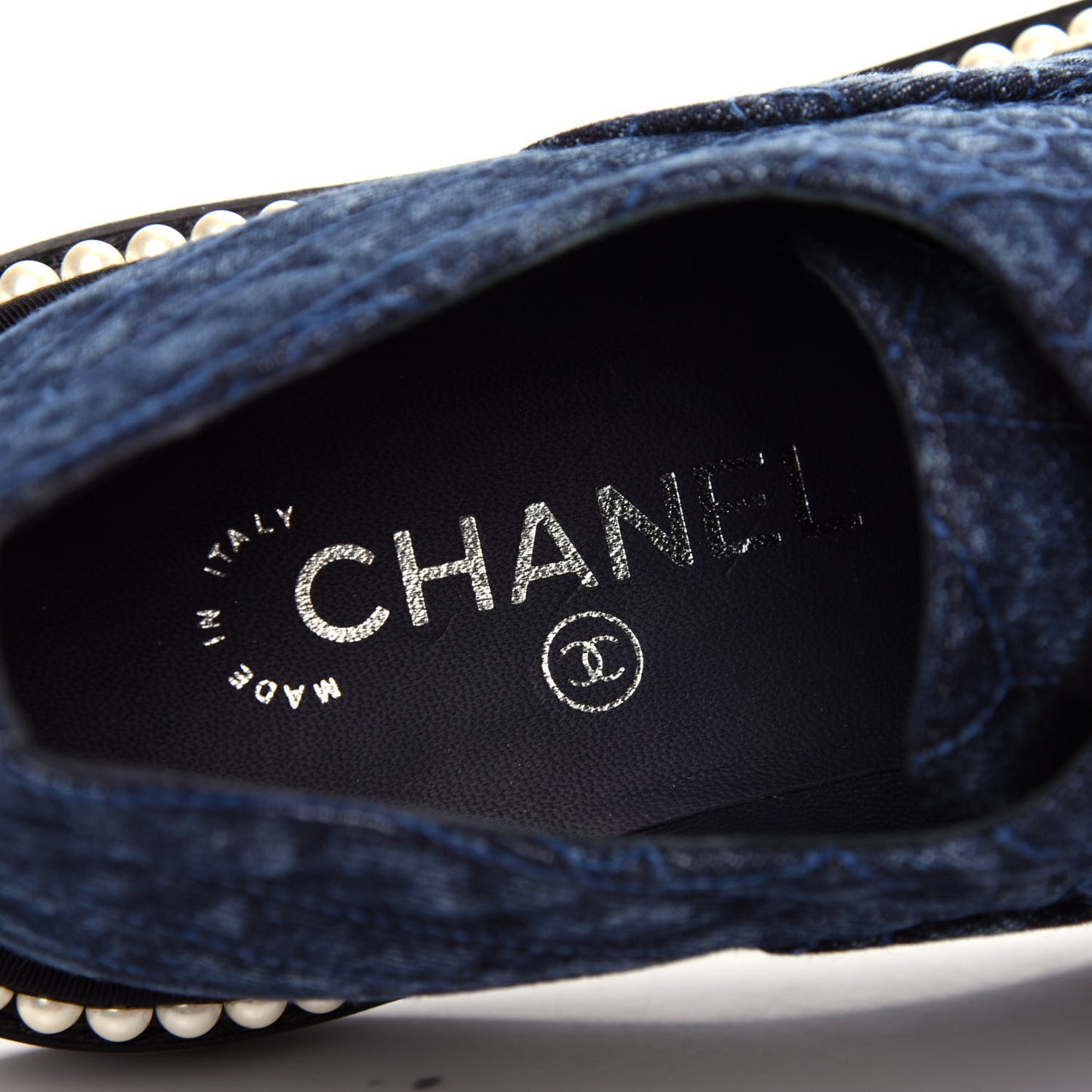 Denim Grosgrain Camellia Pearl Lace Up Sneakers 37 Blue Black