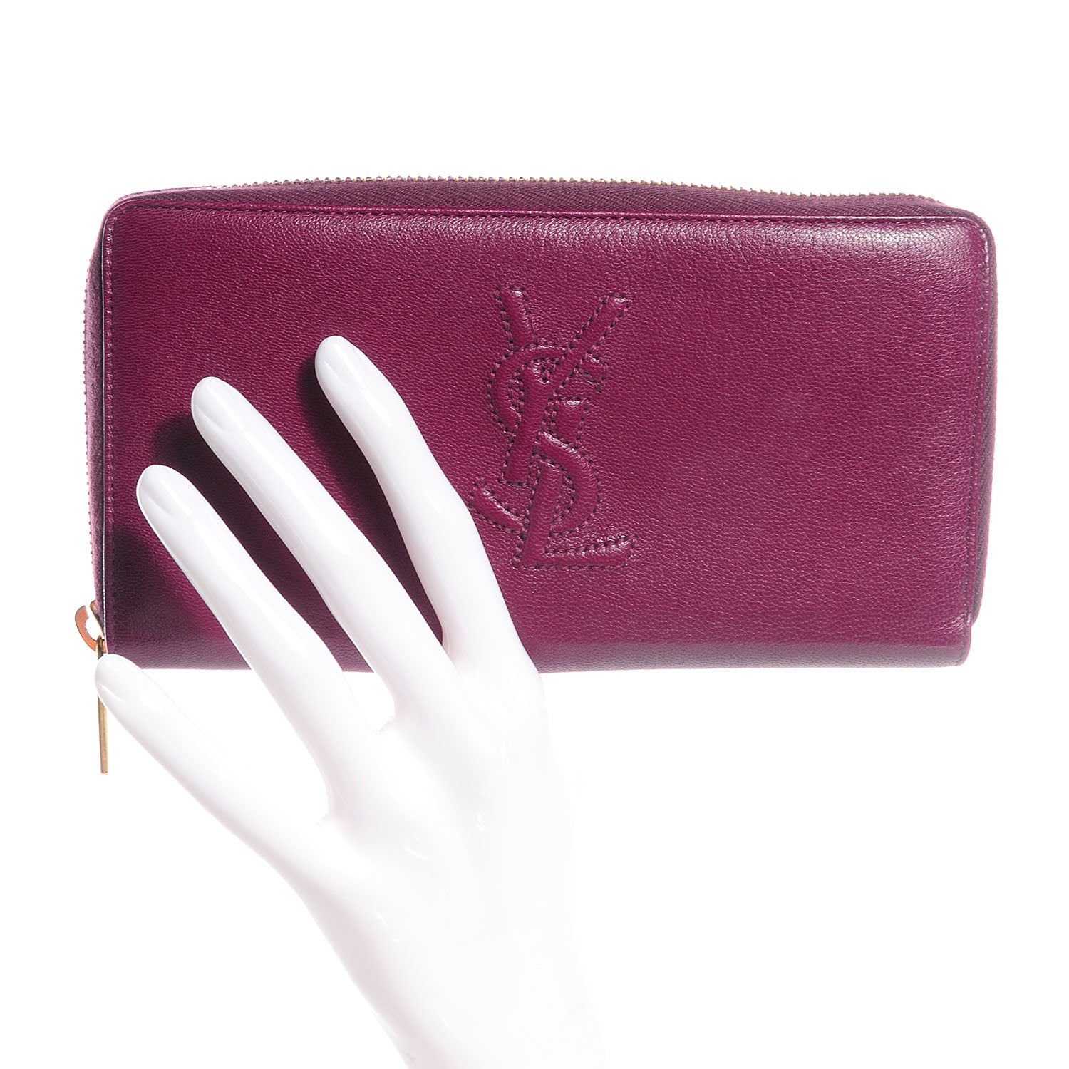 Saint Laurent Chevre Belle De Jour Zip Around Wallet Dark Pink 2 of 14