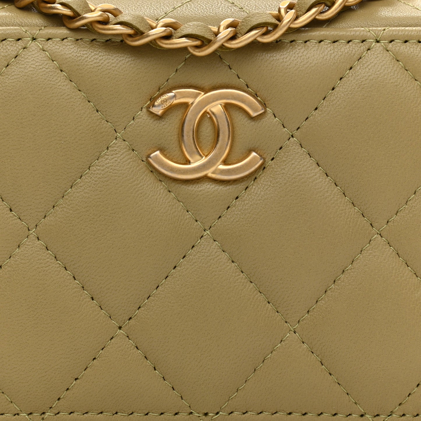 Lambskin Quilted Chain Top Handle Vanity Case Light Green
