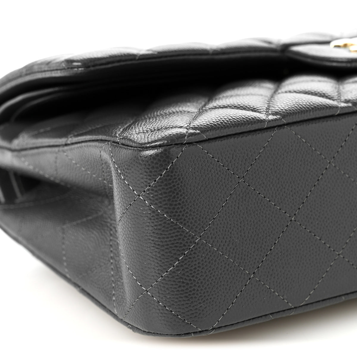 Caviar Quilted Medium Double Flap Dark Grey