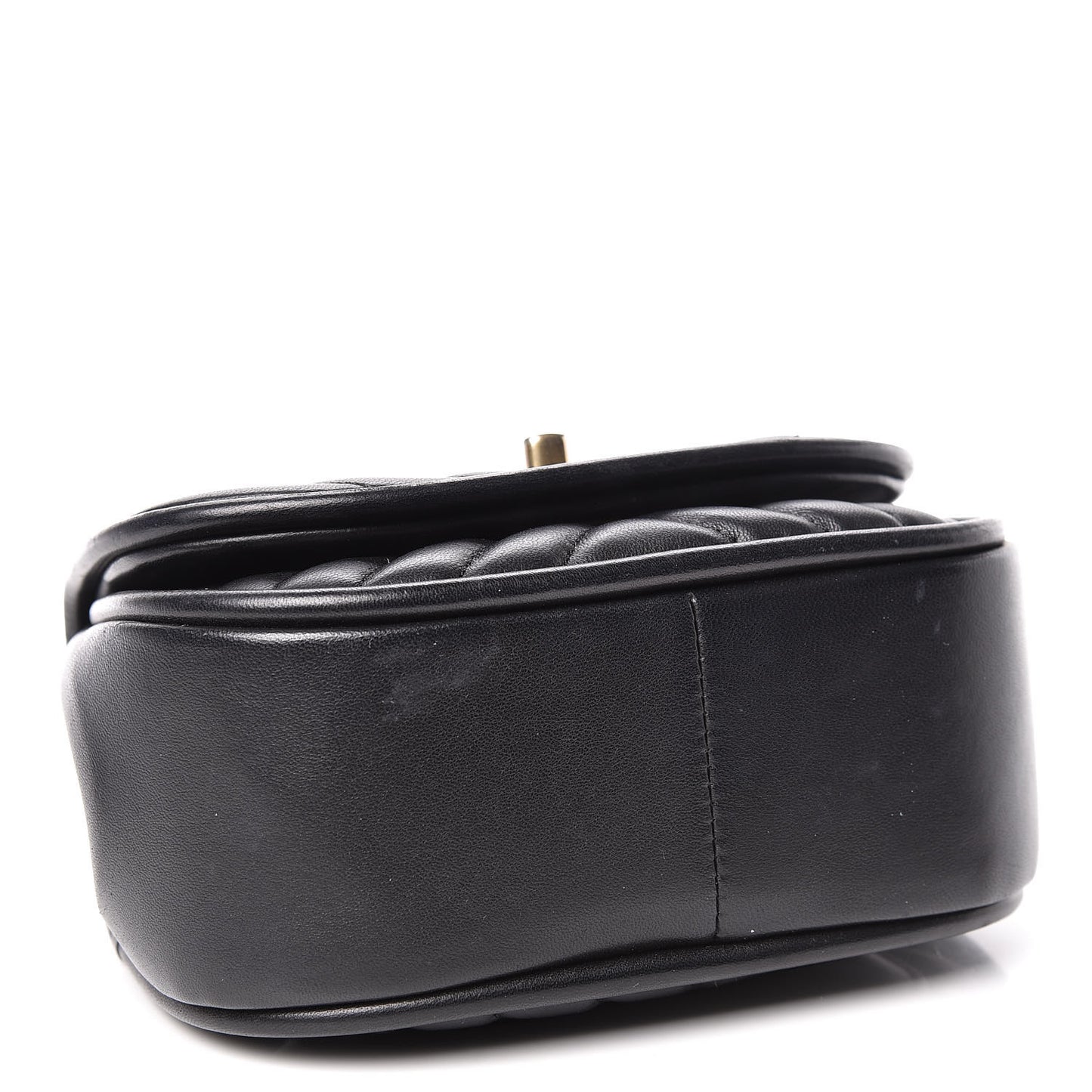 Lambskin Reverse Chevron Quilted Mini Round Top Handle Flap Black