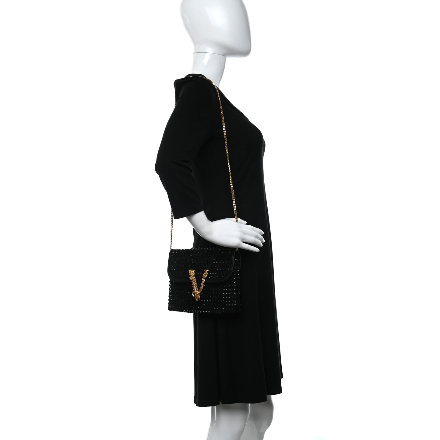 Suede Studded Virtus Chain Clutch Black