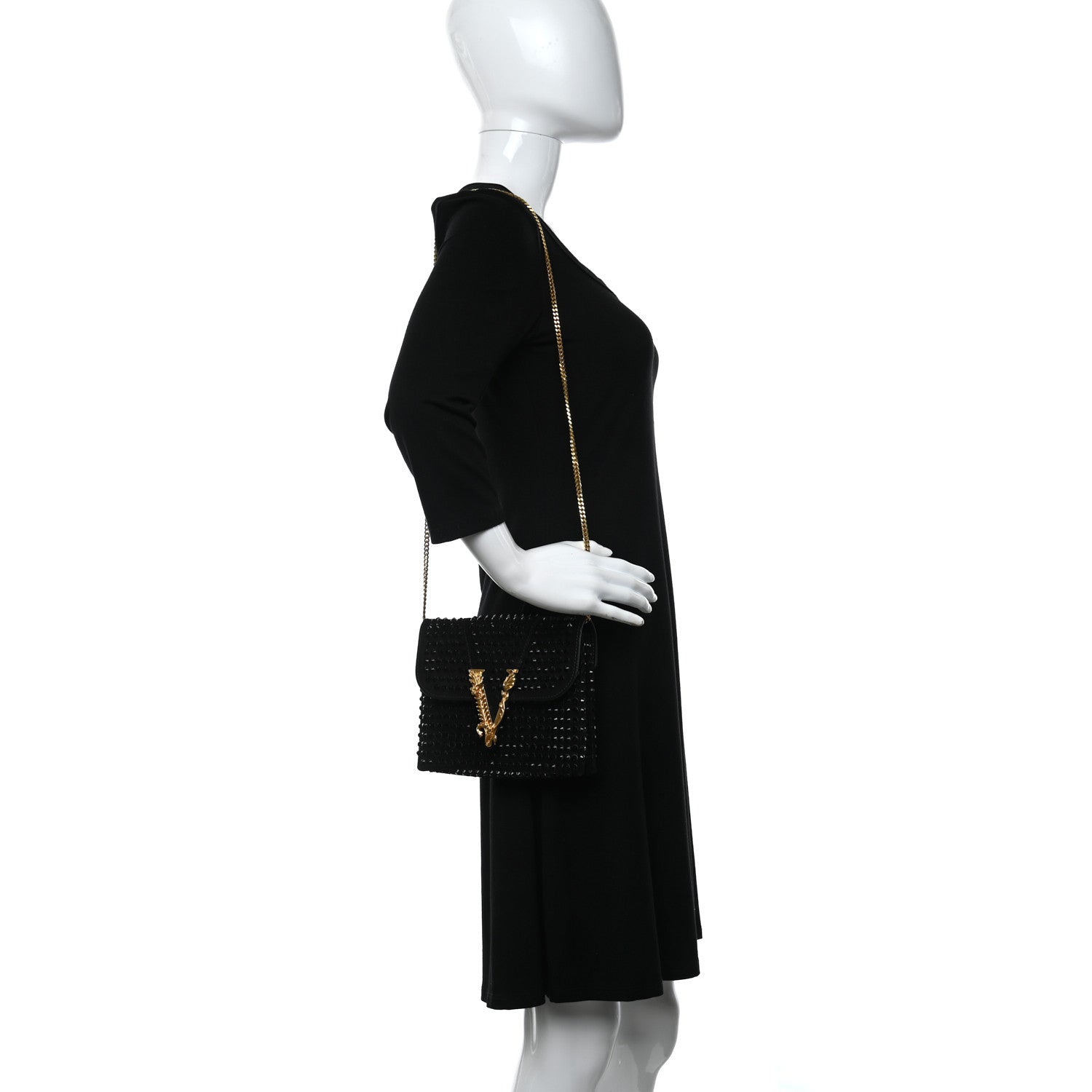 Versace Suede Studded Virtus Chain Clutch Black 2 of 9