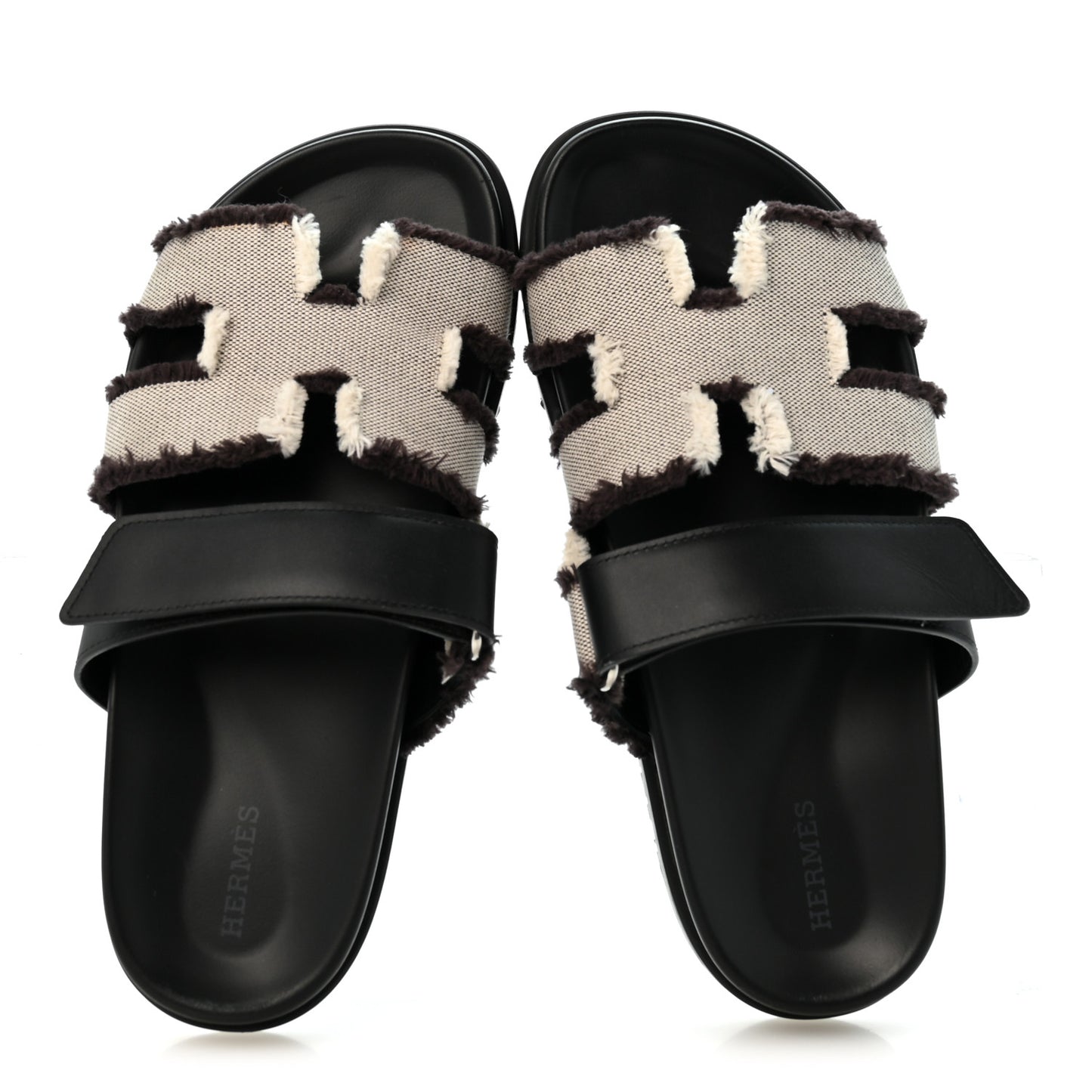 Techno Fringed H Canvas Caflskin Womens Chypre Sandals 38 Prunoir Black