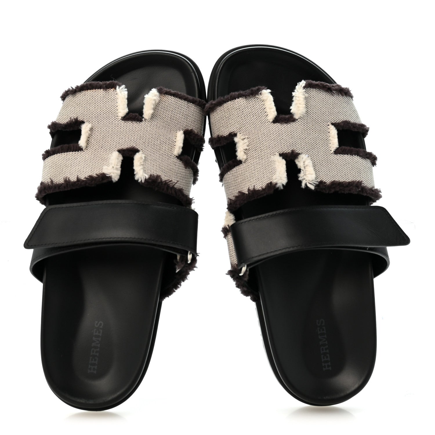 Hermes Techno Fringed H Canvas Caflskin Womens Chypre Sandals 38 Prunoir Black 2 of 11