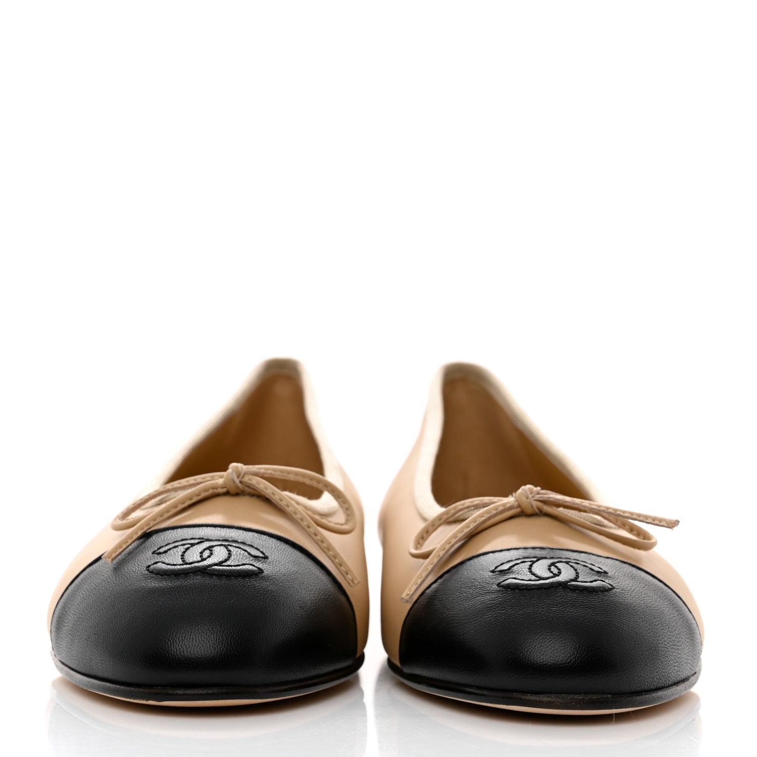 Chanel Lambskin Cap Toe Ballerina Flats 38.5 Beige Black 2 of 9