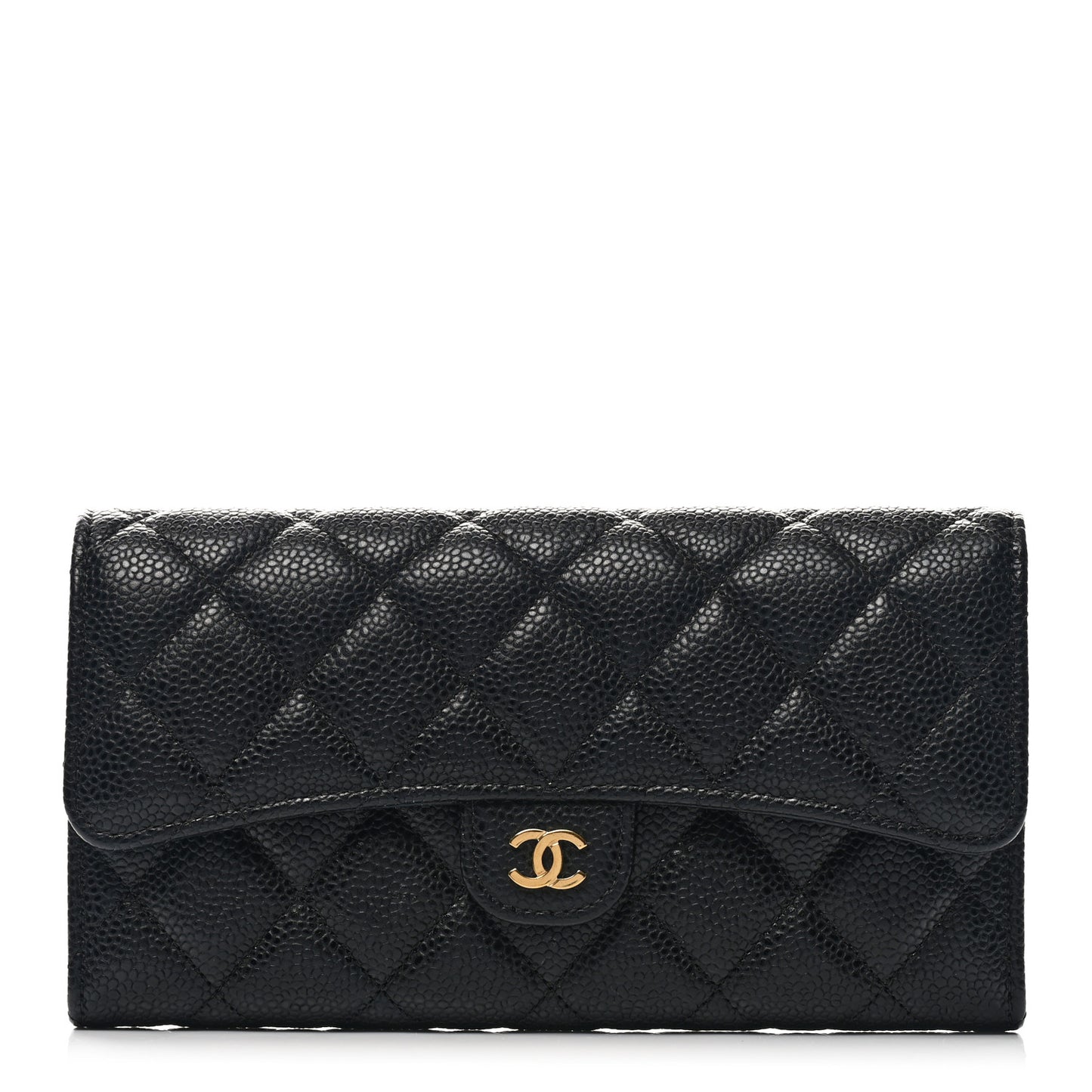Caviar Quilted Large Gusset Flap Wallet Black