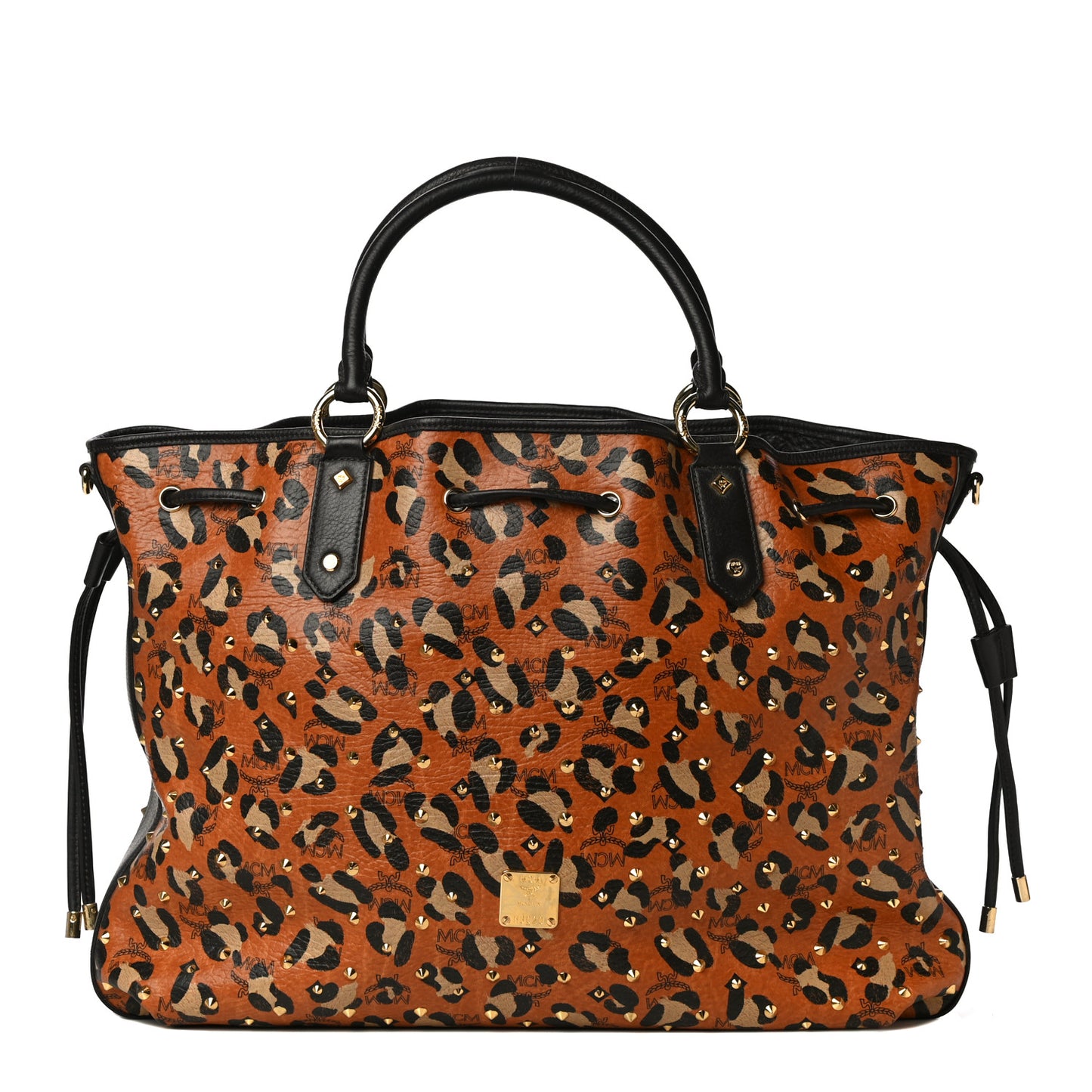 Visetos Leopard Print Large Drawstring Shoulder Bag Cognac