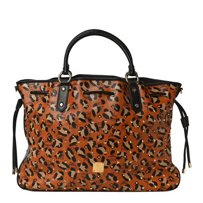 MCM Visetos Leopard Print Large Drawstring Shoulder Bag Cognac 1 of 11