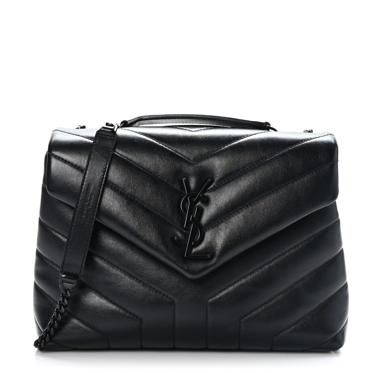 Calfskin Y Quilted Monogram Monochrome Small Loulou Chain Satchel Black