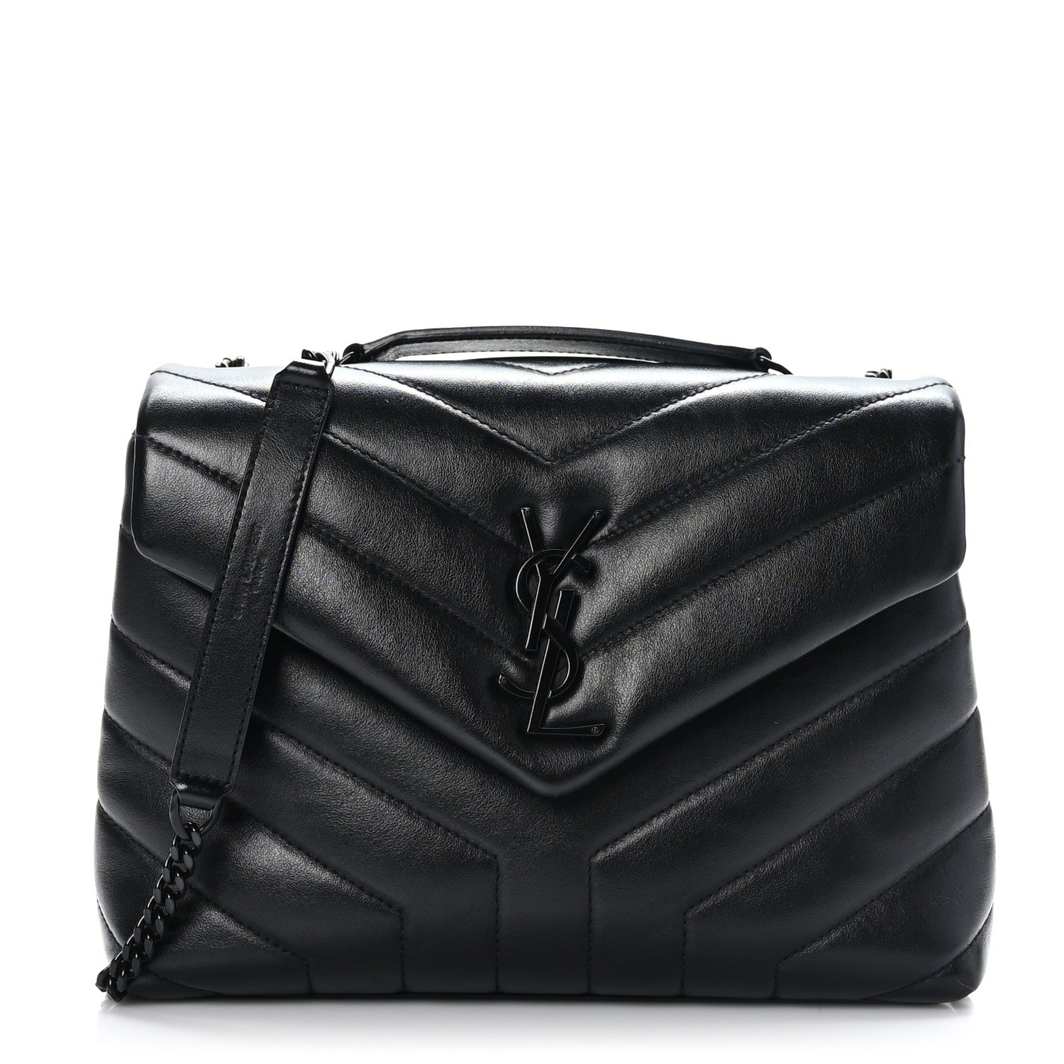 Saint Laurent Calfskin Y Quilted Monogram Monochrome Small Loulou Chain Satchel Black 1 of 9