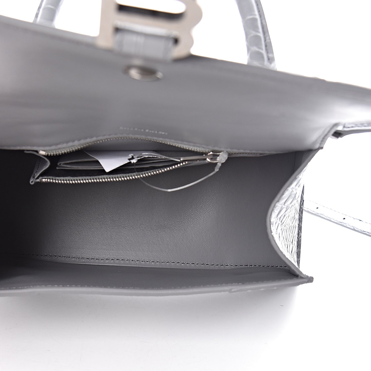 Shiny Calfskin Crocodile Embossed Small Hourglass Top Handle Bag Balenciaga Grey