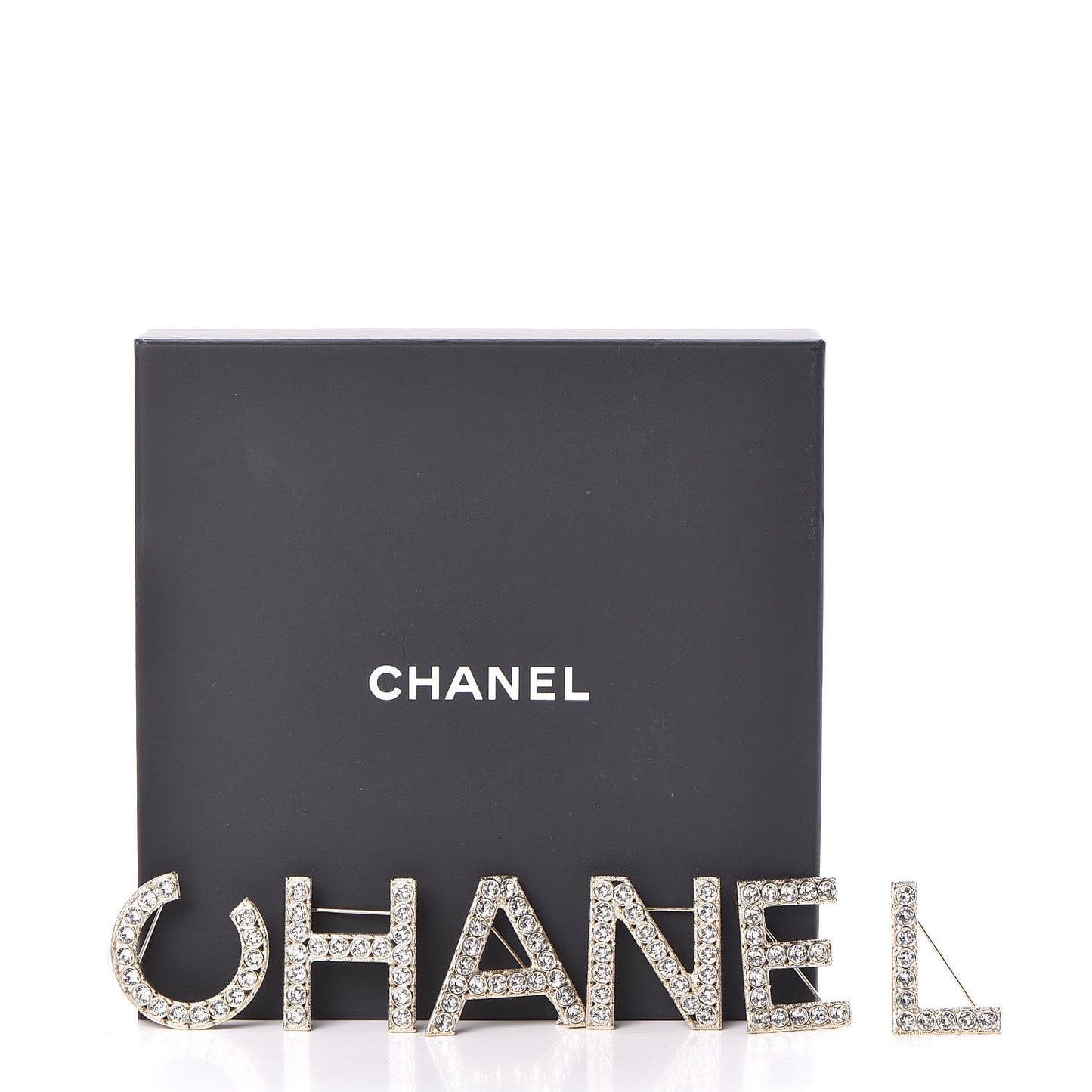 Crystal Cha-Nel Logo Brooch Set Gold
