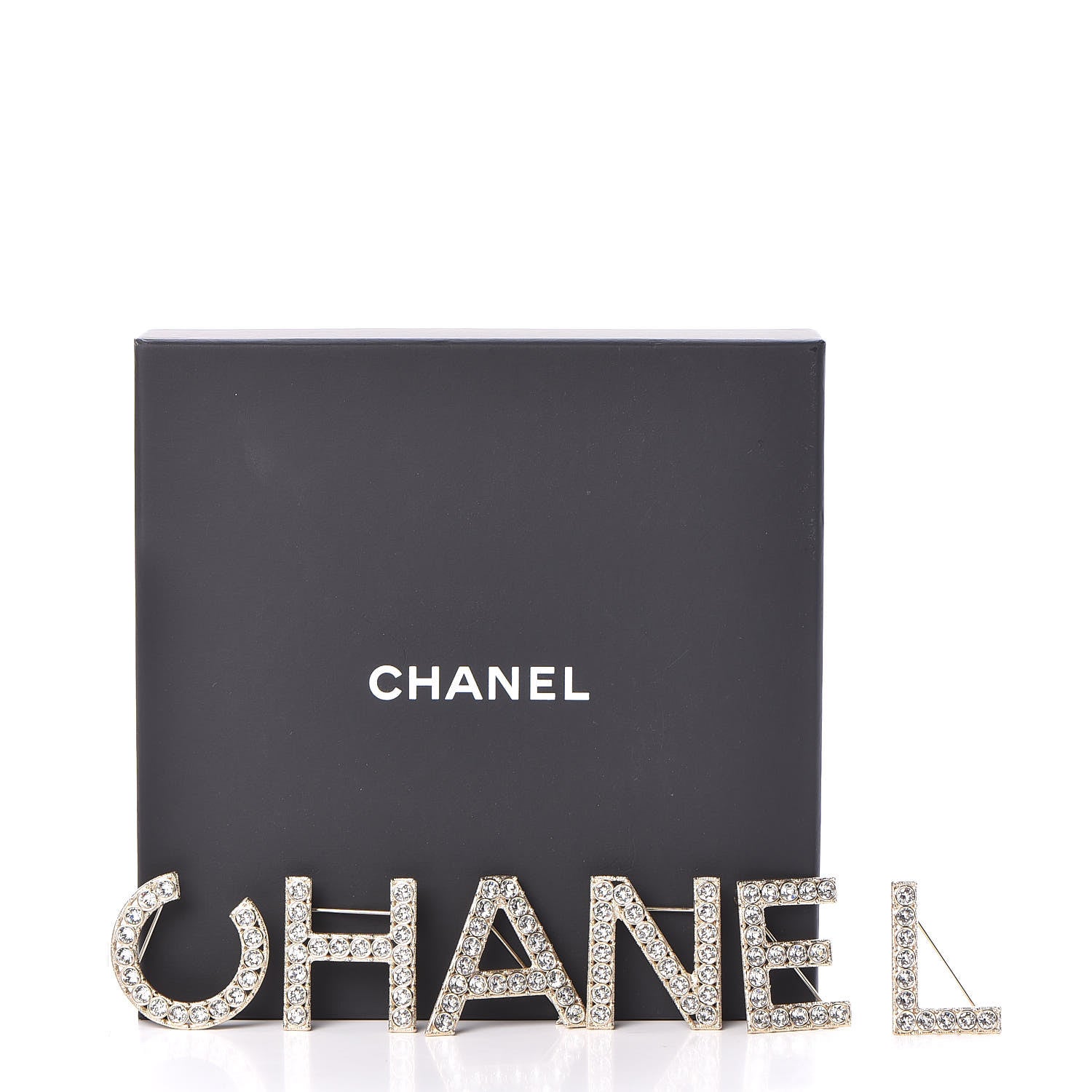 Chanel Crystal Cha-Nel Logo Brooch Set Gold 5 of 5